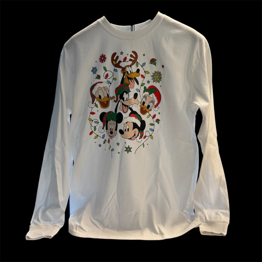 White Long Sleeve Shirt with Disney Christmas Characters